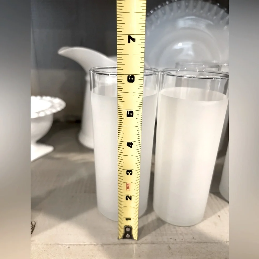 6 Libbey Frosted White Tom Collins Glasses. Vintage EUC Retro MCM